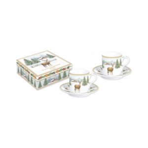 Set de 2 tasses à café avec soucoupe White Forest en porcelaine, coffret cadeau - 100 ml - Easy Life