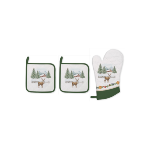 Set textile de cuisine White Forest en coton, gant et maniques - Easy Life