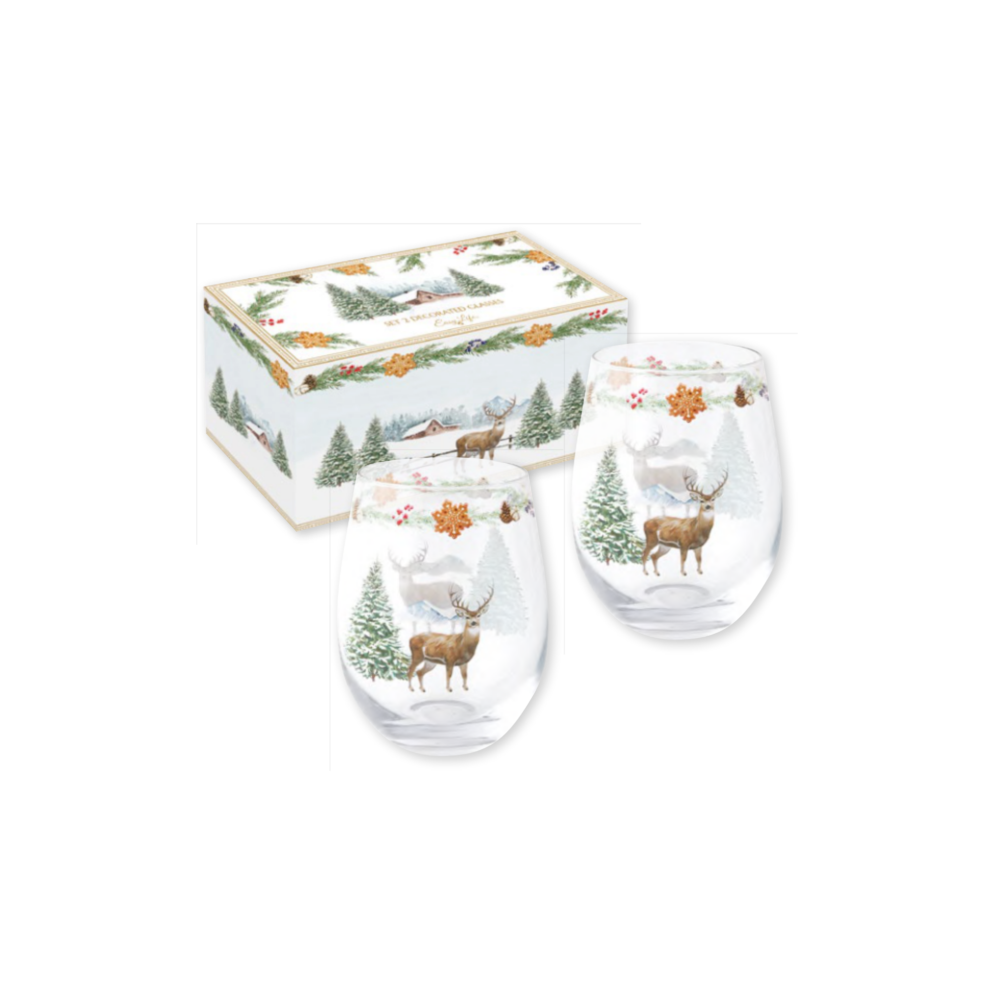 Set de 2 verres décorés White Forest en verre, coffret couleur - 500 ml - Easy Life