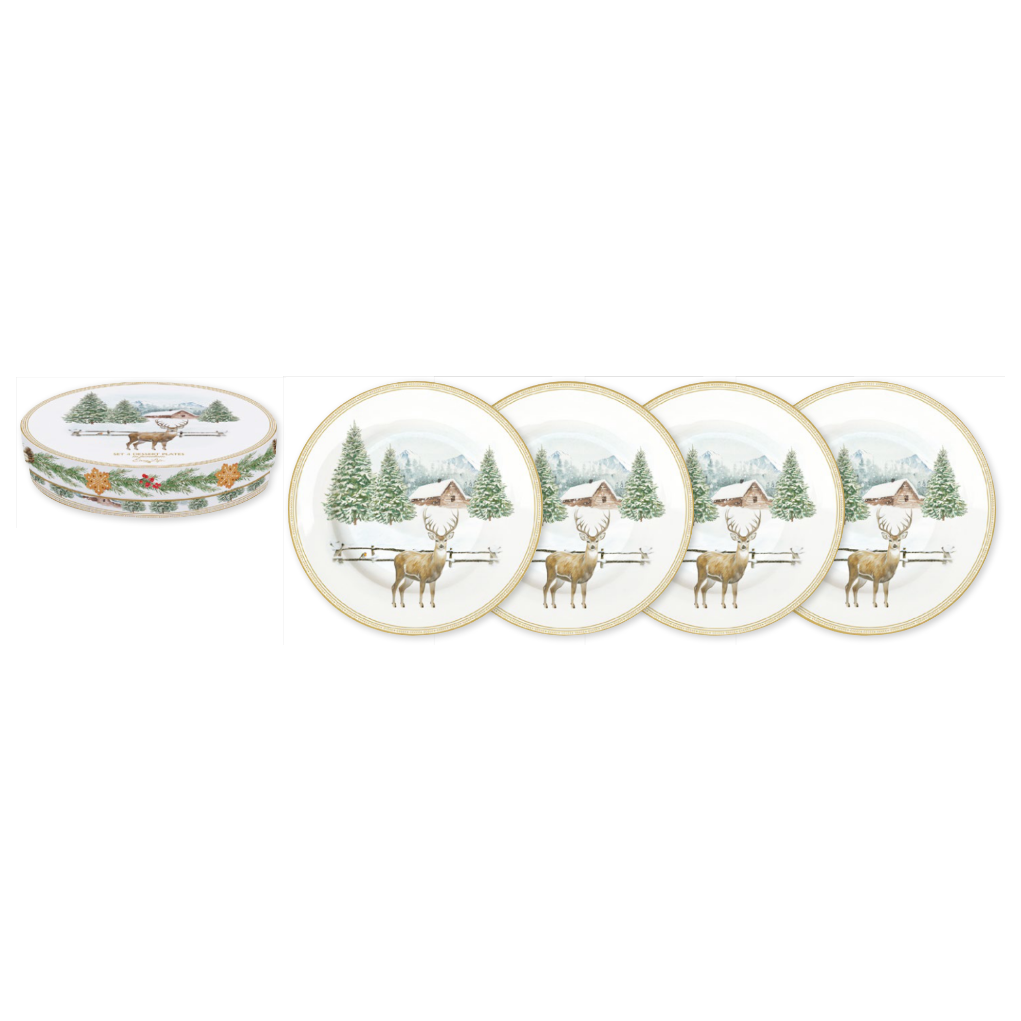 Set de 4 assiettes à dessert White Forest en porcelaine, coffret cadeau - Ø19 cm - Easy Life