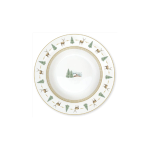 Assiette creuse White Forest en porcelaine décor frise de cerfs - Ø21,5 cm - Easy Life