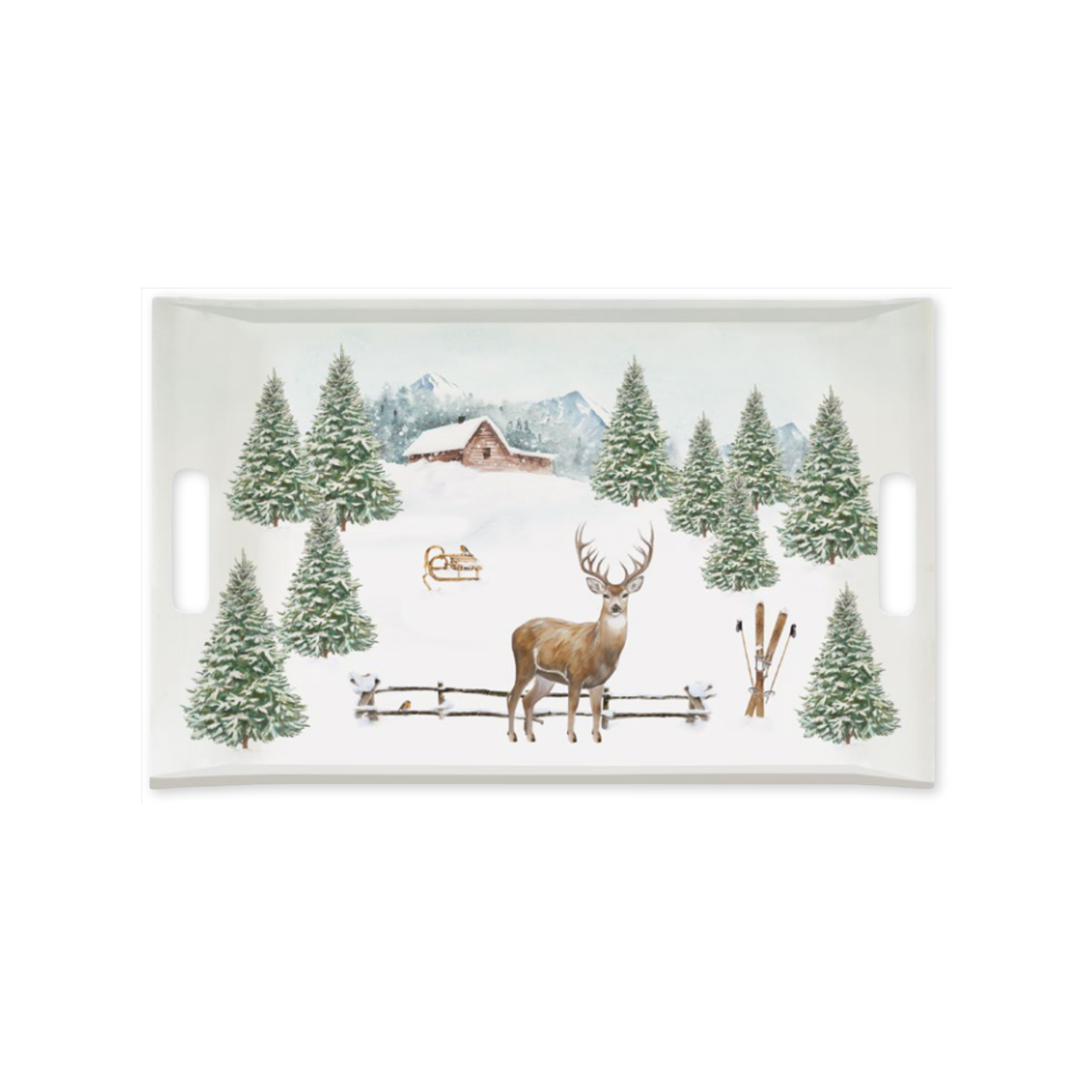 Plateau de service White Forest en mélamine avec poignées - 47x31 cm - Easy Life