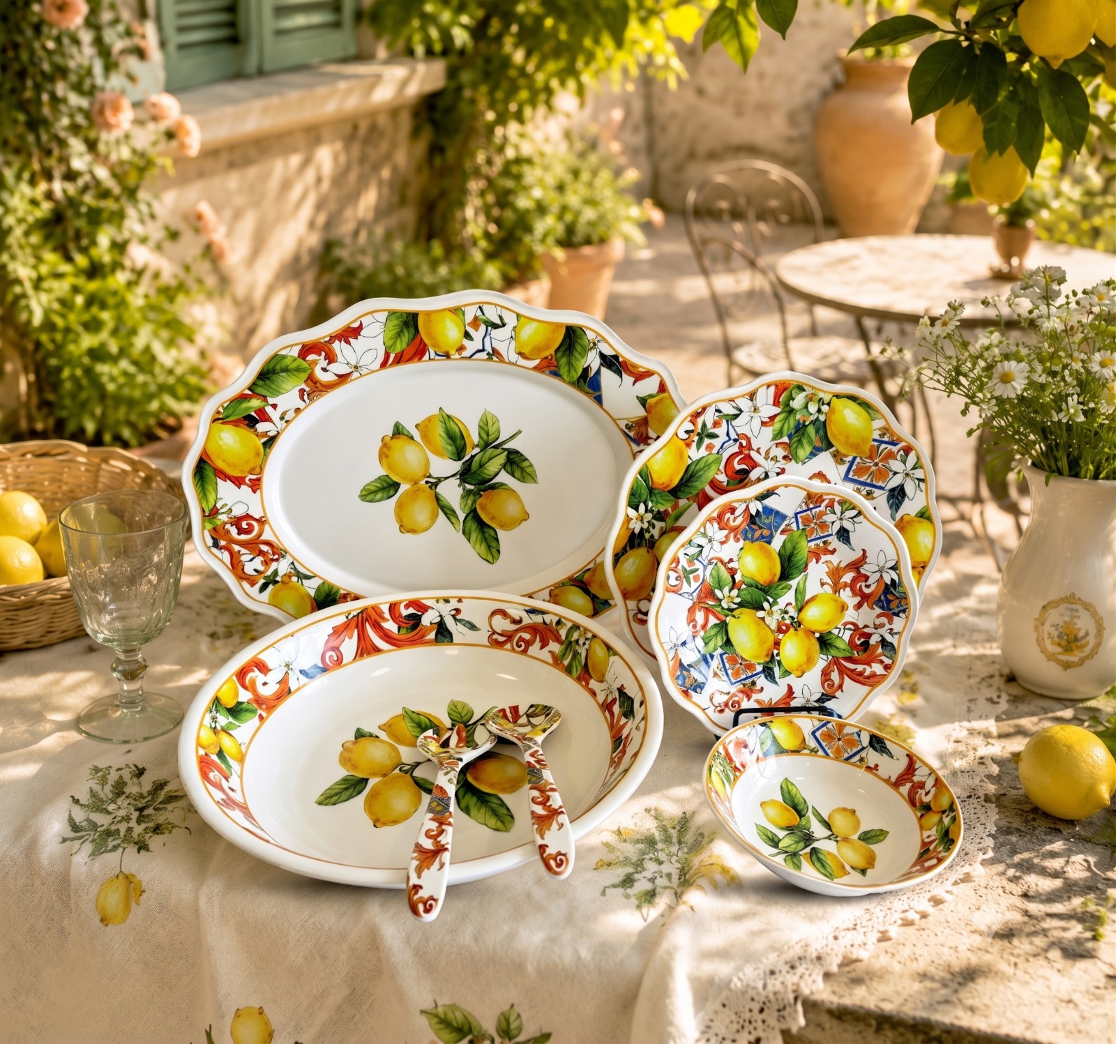 Service de table 22 pièces Citrons Multicolore en mélamine incassable - 6 personnes - Dolce Vita