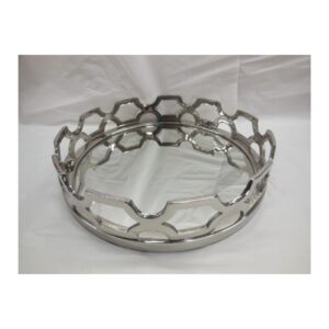 Plateau rond Ring miroir et nickel 45 cm