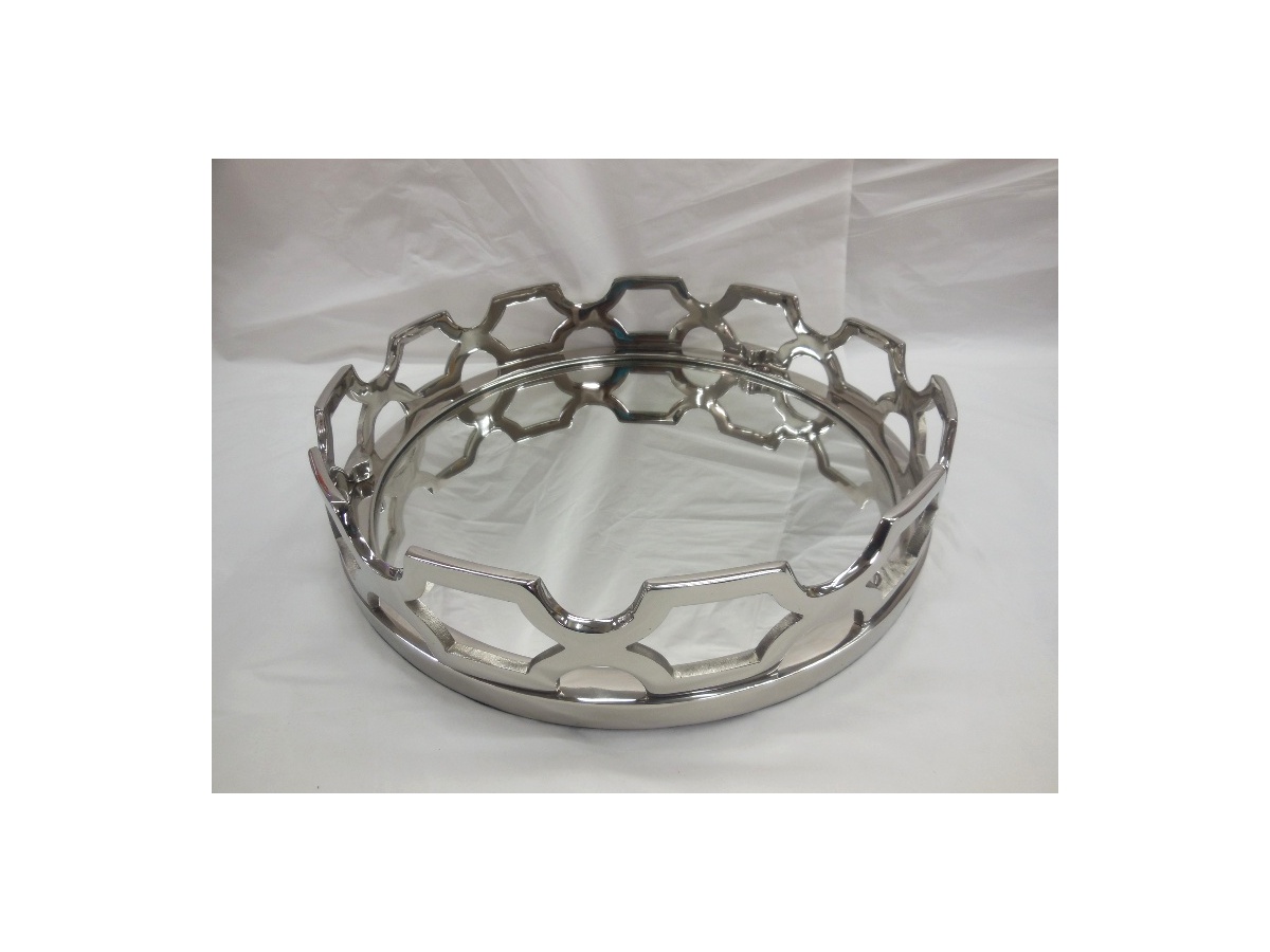 Plateau rond Ring miroir et nickel 45 cm