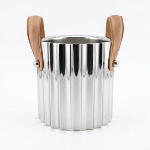Seau à champagne Hyatt en nickel et cuir naturel 18 cm