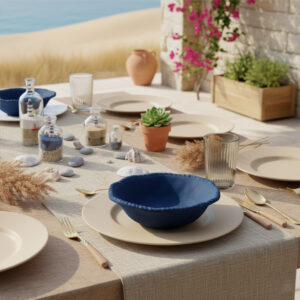 Assiettes creuses Dolce Mare 20 cm en mélamine bleu marine – Lot de 6