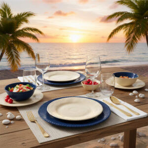 Assiettes plates Dolce Mare 28 cm en mélamine bleu marine – Lot de 6