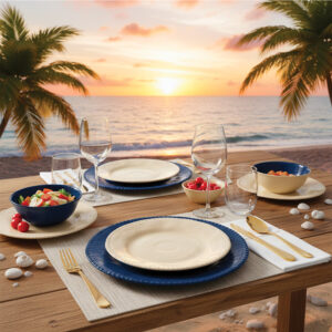 Assiettes plates Dolce Mare 28 cm en mélamine crème – Lot de 6