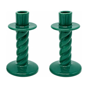 Bougeoirs torsadés en céramique verte 16,8 cm - Lot de 2