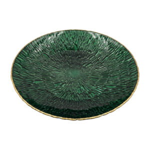 Grande coupe en verre vert émeraude à bord doré 40,5 cm