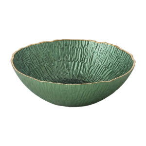 Petite coupe en verre vert émeraude à bord doré 23 cm
