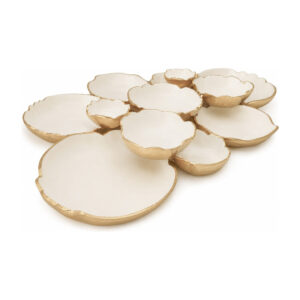 Plat apéritif à compartiments blanc et doré 62,5 cm