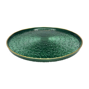 Plat à tarte en verre vert émeraude à bord doré 33 cm