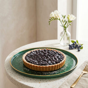 Plat à tarte en verre vert émeraude à bord doré 33 cm