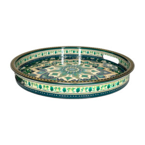 Plateau décoratif rond motif mandala vert 33 cm