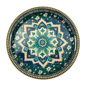 Plateau décoratif rond motif mandala vert 33 cm