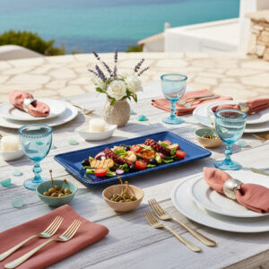 Plateau rectangulaire Dolce Mare 43,5 cm en mélamine bleu marine