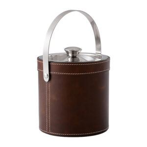 Seau à glaçons avec pince métal et simili cuir marron